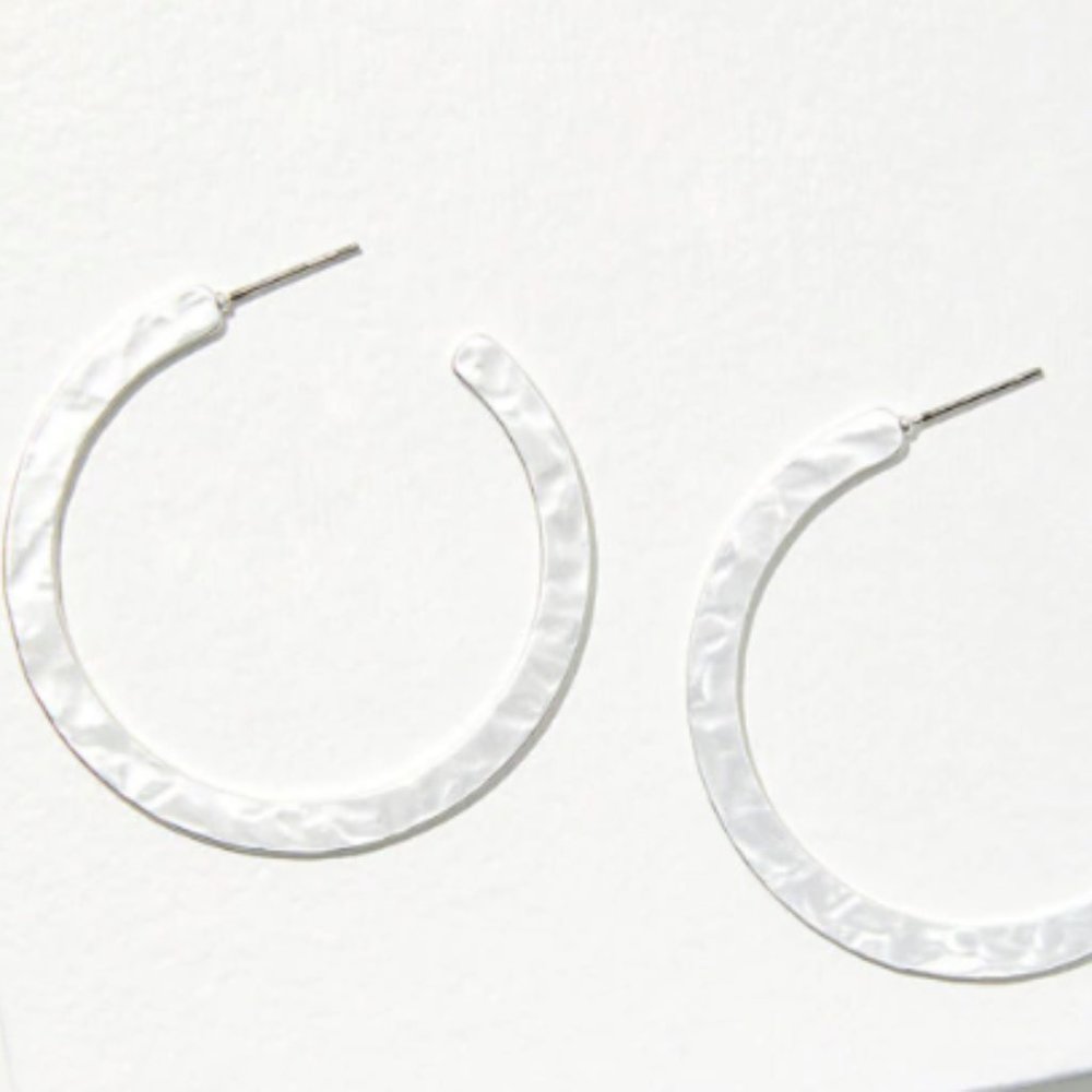 Silver Hammered Hoop Earrings